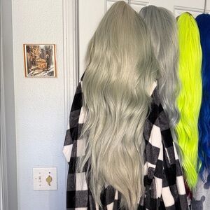 Free parting Wig blue/green